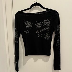 Whitefox Mesh Embellished Long Sleeve Top